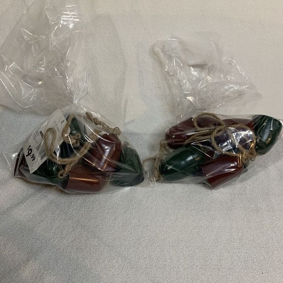 Jingle Bells Garland Christmas Holiday 2 Set Metal Green Maroon Rustic Jute New - Picture 10 of 10